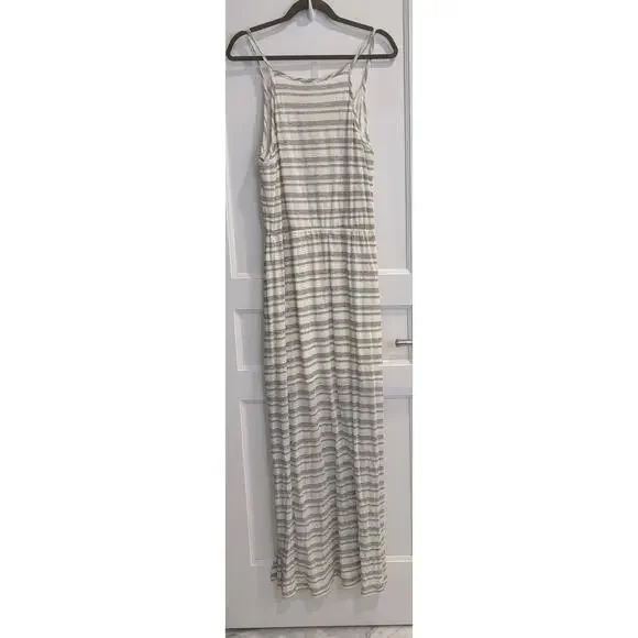 Splendid Marina Eyelet Maxi Dress Spaghetti Strap Long Striped Slit Dress, Gray - Picture 3 of 5
